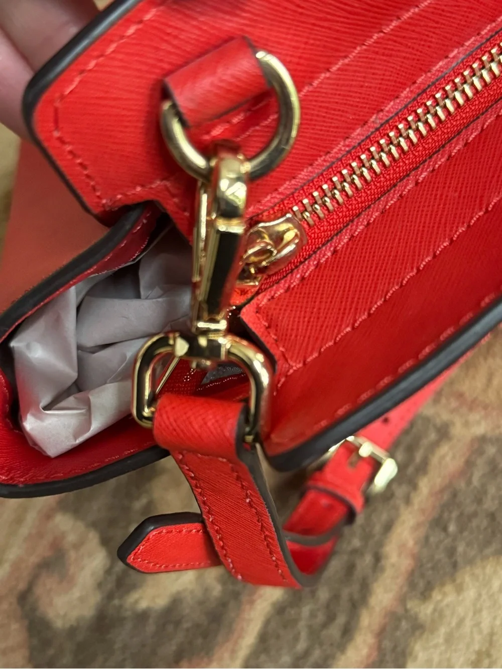 Michael Kors Red Saffiano Leather Satchel Bag with Strap